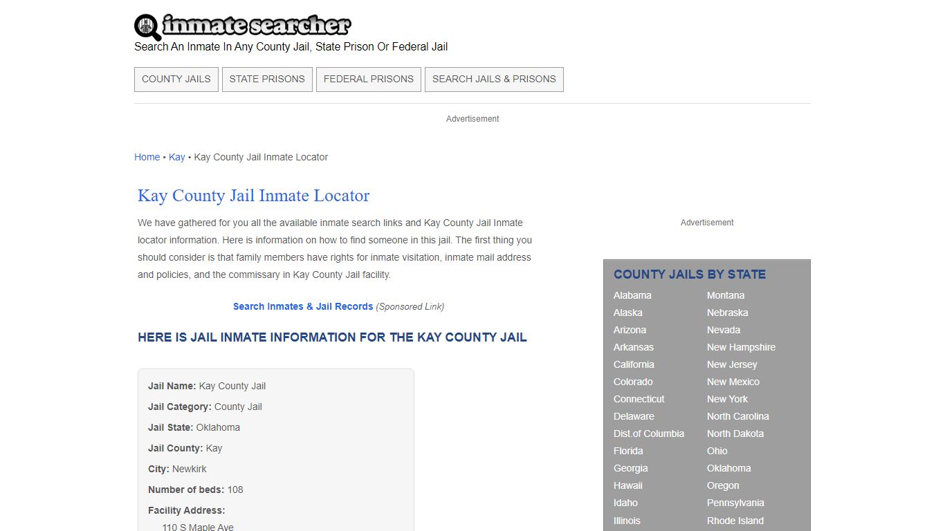 Kay County Jail Inmate Locator - Inmate Searcher